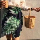 Leaf Print Wrap A-line Skirt