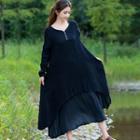 Layered Long-sleeve A-line Midi Dress