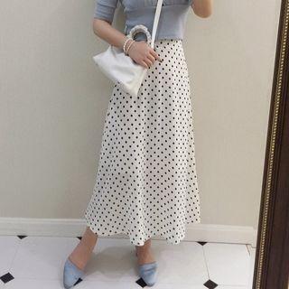 Dot Print Midi A-line Skirt White - One Size