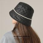 Beaded Faux Leather Bucket Hat Black - One Size