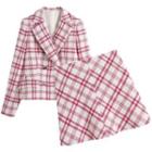 Double-breasted Plaid Blazer / A-line Skirt / Set