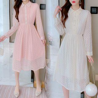 Long-sleeve Plain Lace Shirtdress