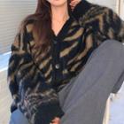 Zebra Print Cardigan Brown - One Size