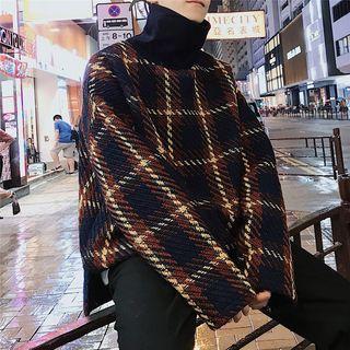 High Neck Plaid Pullover