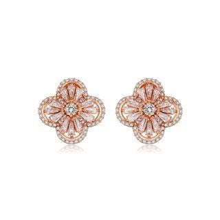 Fashion Simple Plated Rose Gold Four-leafed Clover Stud Earrings With Cubic Zirconia Rose Gold - One Size