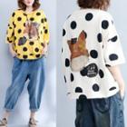Dog Dotted Print Elbow-sleeve T-shirt