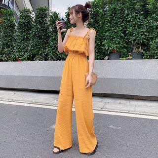 Set: Cropped Camisole Top + Wide-leg Pants