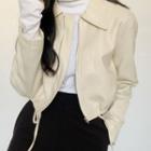 Faux Leather Long-sleeve Lapel Jacket