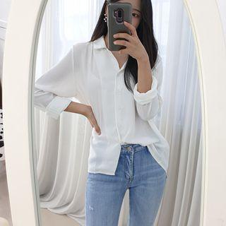 Petite Size Open-placket Textured Shirt