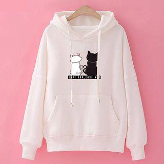 Cat-print Hooded Sweatshirt