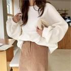 Round-neck Fleece-lined Loose-fit Pullover