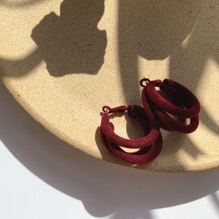 Flannel Layered Hoop Earring 1 Pair - Wine Red - One Size