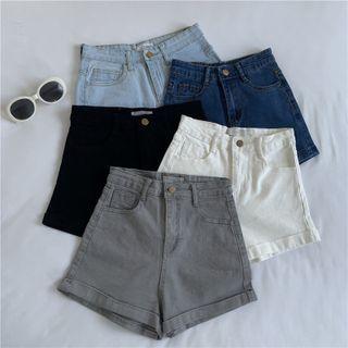 High Waist Roll Up Denim Hot Pants