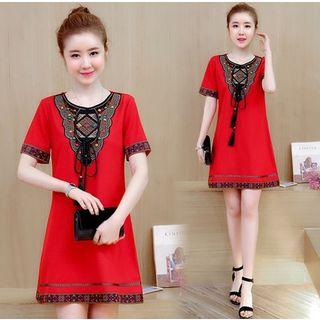 Embroidered Tassel A-line Dress