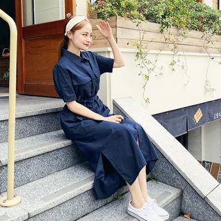 H-line Maxi Shirtdress With Sash