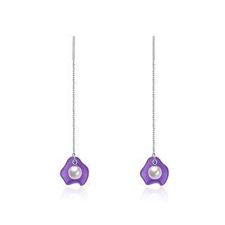 925 Sterling Silver Elegant Fashion Purple Long Shell Pearl Earrings And Ear Wire Silver - One Size