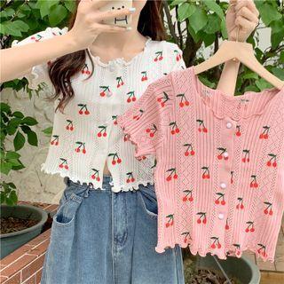 Short-sleeve Cherry Jacquard Cardigan