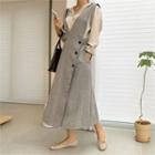 V-neck Button-trim Overall Dress
