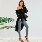 Long Sleeve Off Shoulder Ruffled Blouse