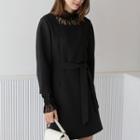 Square-neck Puff-sleeve Dress With Sash