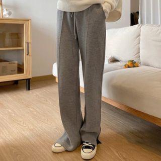 Drawstring Side-slit Straight Leg Pants