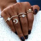 Set Of 6: Rhinestone Alloy Ring (assorted Designs) As Shown In Figure - One Size
