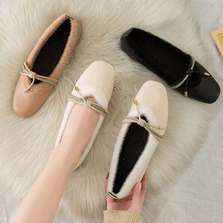 Fluffy Trim Faux Leather Flats