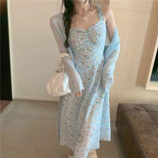 Floral Suspender Skirt / Cropped Cardigan