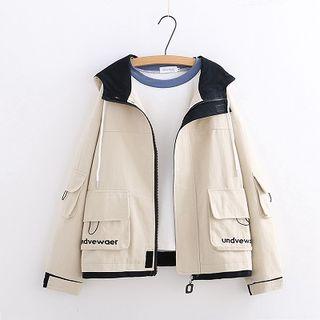 Lettering Embroidered Zipper Long-sleeve Jacket