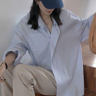 Striped Single-button Blouse