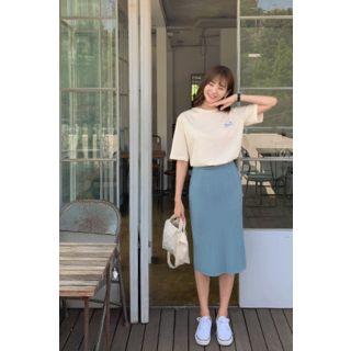 Crewneck Letter Print T-shirt Cream - One Size
