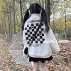 Lettering Checkerboard Fleece Sweatshirt