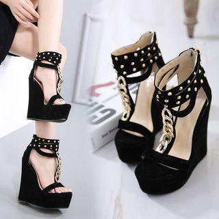Faux-suede Studded Wedge Sandals