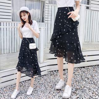 Star Print Layered A-line Mesh Skirt