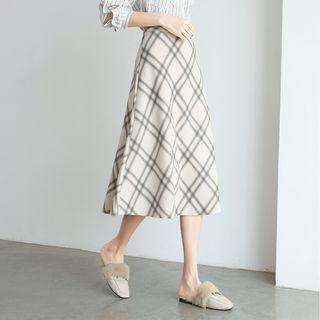 Faux-suede Plaid A-line Skirt