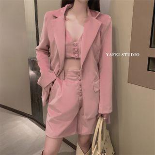 Plain Blazer / High-waist Shorts / Cropped Camisole Top