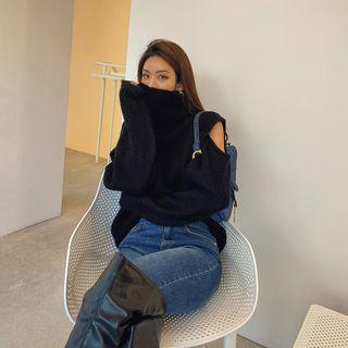 Turtle-neck Cutout-sleeve Sweater