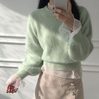 Dotted Mesh Long-sleeve Top White - One Size