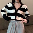 Striped V-neck Cardigan / Drawstring Sweatpants