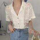 Short-sleeve Perforated Button-up Top