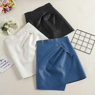 Faux Leather Asymmetric Hem Mini A-line Skirt