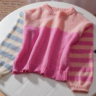Color Block Striped Panel Sweater Pink & Blue - One Size