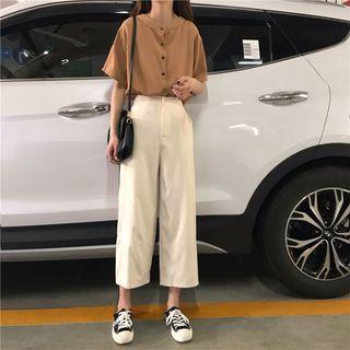 Short Sleeve 2ways Shirt / Cropped Wide-leg Pants