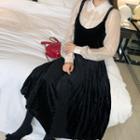 Sleeveless Pleated-hem Velvet Dress Black - One Size