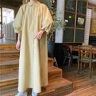Puff-sleeve Plain Maxi Shirt Dress