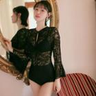 Lace Panel Bell-sleeve Swimsuit