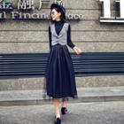 Set: Knit Top + Vest + Mesh Skirt