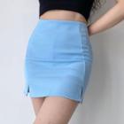 High-waist Plain Slit Short Skirt