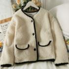 Contrasted V-neck Fleece Jacket