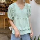 Lace V-neck Puff-sleeve Blouse